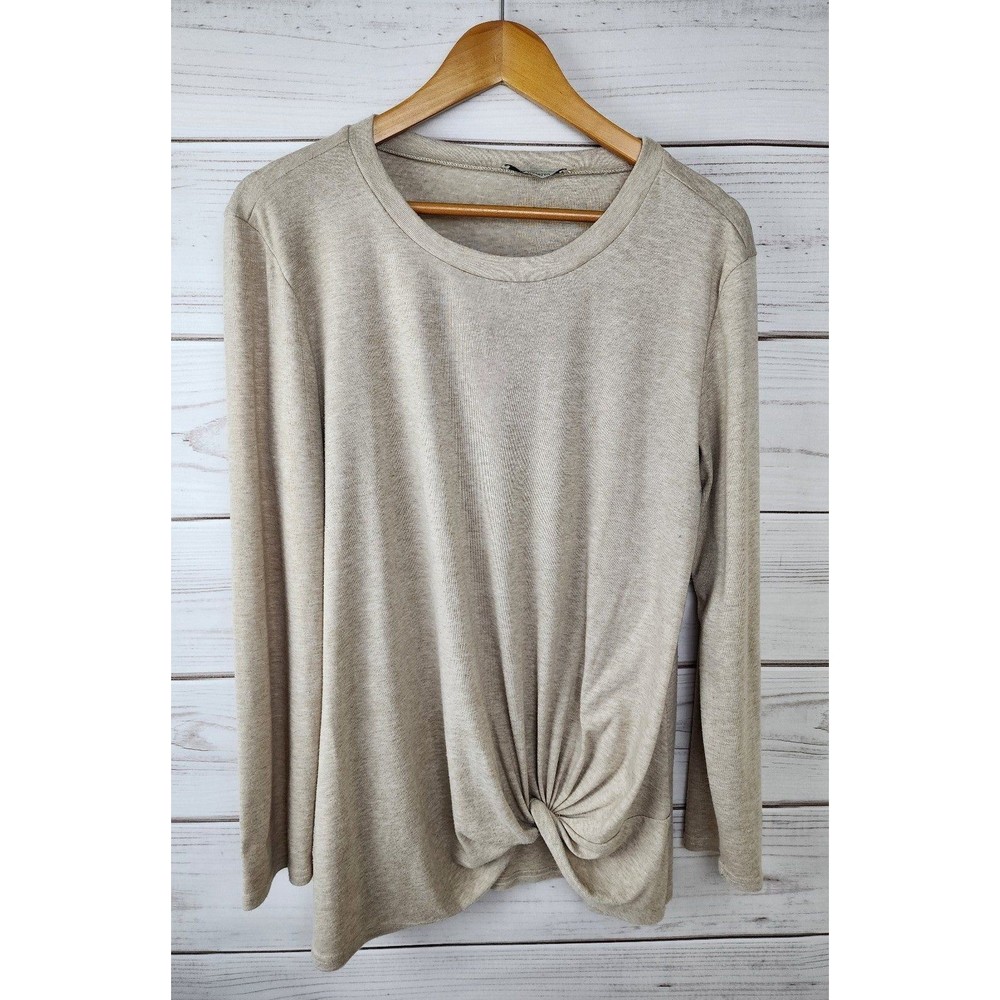 Twist Front Tan Long Sleeve Women's Large Yidarton